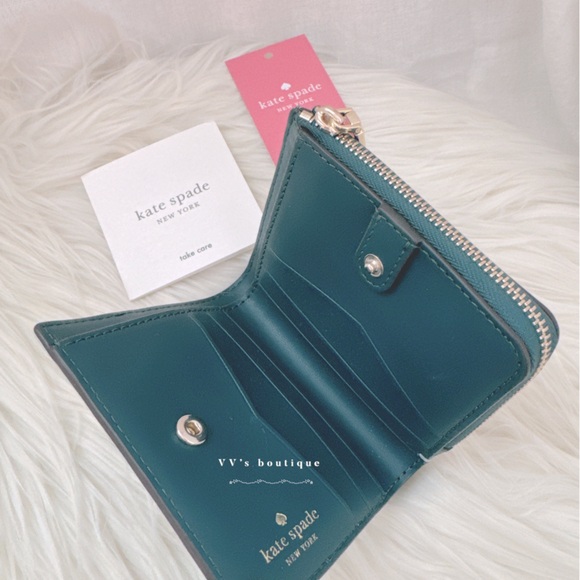 NWT Kate Spade Staci Colorblock Small L-zip Bifold Wallet Teal Green WLR00121 - Picture 6 of 8